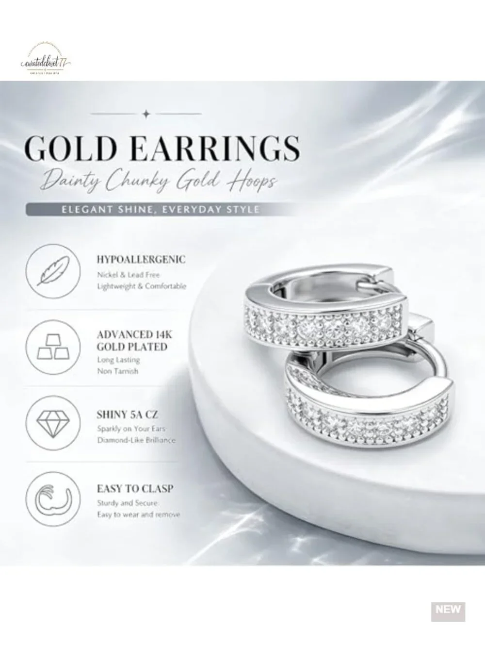 14K Gold Plated Chunky Hoop Earrings Set Hypoallergenic Huggie Hoops